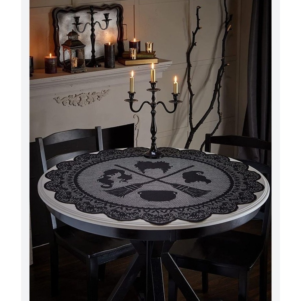 Disney Hocus Pocus Black Lace Tablecloth 40" Sanderson Sisters Spirit Halloween
